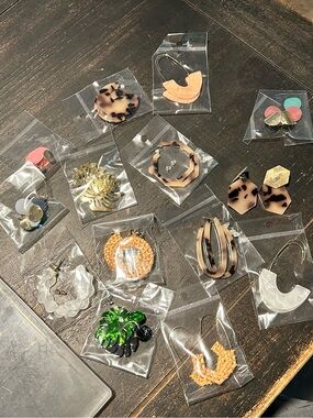 Assorted Fashion Earrings - Neutral Tortoise, Beige, Gold & Green Accents